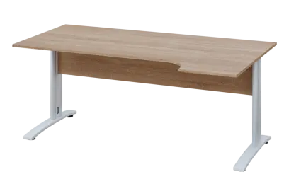 ERK 28 - 184 stůl kancelářský, rohový, pravý, kovová podnož bílá, deska 25 mm, široký 1800 mm, dub bardolino